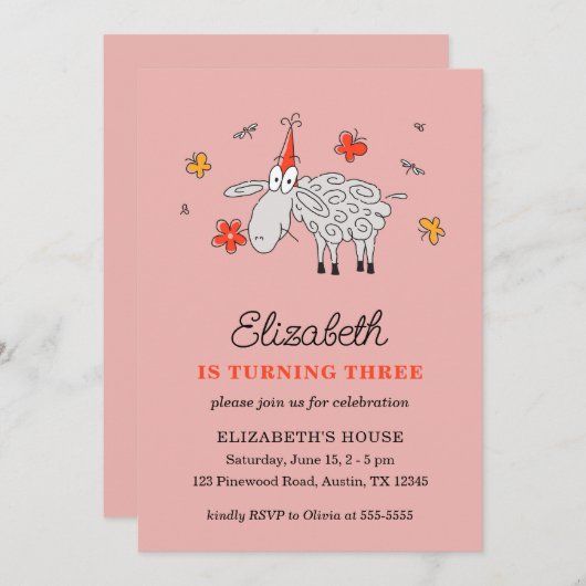 3rdバースデーハットマンガースカワイトヒツフラワーラム 招待状 (正面/裏面)