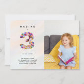 3rdバースデーパステルピンク花模様フォト招待状 招待状 (正面)