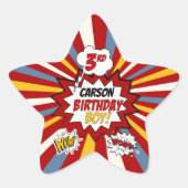 3rdバースデーボーイスーパーヒーロー漫画と名前 星シール (正面)