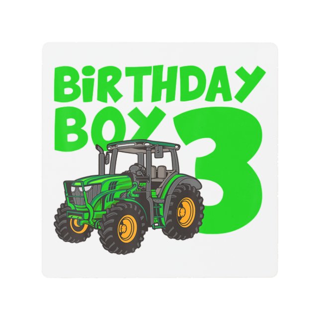 3rdバースデーボーイトラクターファーム3歳誕生日 メタルプリント (正面)