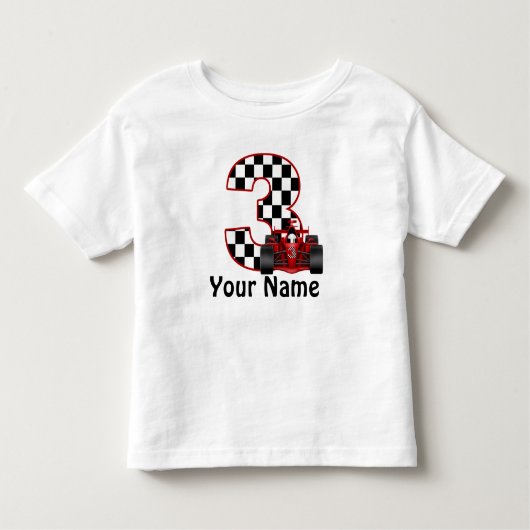 3rdバースデーボーイパーソナライズされたレースカーシャツ トドラーTシャツ (正面)