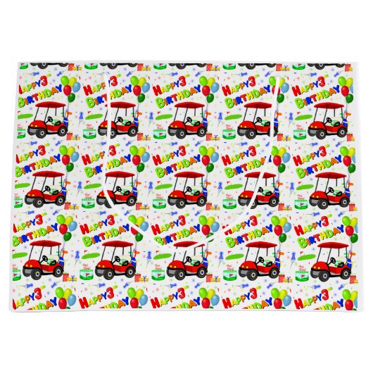 3rdバースデーレッドゴルフカート少年のパターン ラージペーパーバッグ (正面)