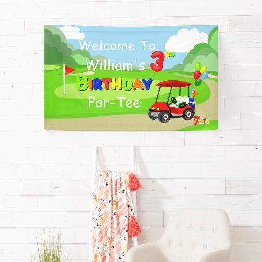 3rdバースデーレッドゴルフカート少年へようこそ 横断幕 (インサイチュ)