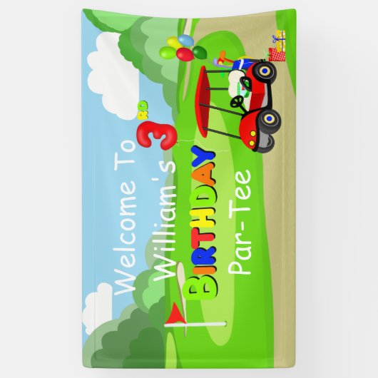 3rdバースデーレッドゴルフカート少年へようこそ 横断幕 (縦)