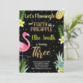 3rdブラックグリッターフラミンゴパイナップル招待状 招待状 (スタンド正面)