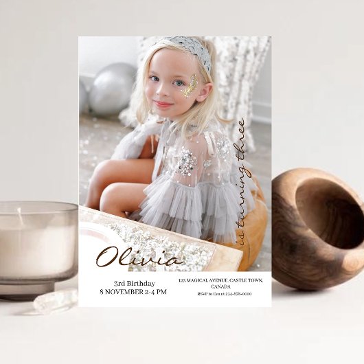 3rdミニマルフォト招待状ガーリー誕生日パーティー 招待状