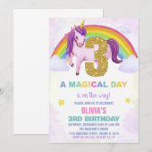 3rdレインボーユニコーン誕生日招待状クラウド 招待状 (正面/裏面)