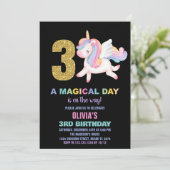 3rdレインボーユニコーン誕生日招待状ブラック 招待状 (スタンド正面)