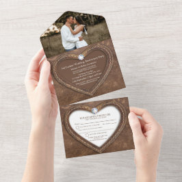 3rdレザー結婚の記念日ノーエンベロープフォト オールインワン招待状