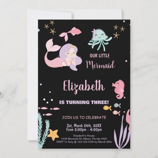 3rd我々のリトルマーメイド誕生日招待状 招待状 (正面)