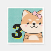 3rd誕生日パーティーかわいい柴犬パピーエンジェル スタンダードカクテルナプキン (正面)