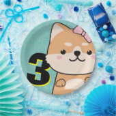 3rd誕生日パーティーかわいい柴犬パピーエンジェル ペーパープレート (パーティー)