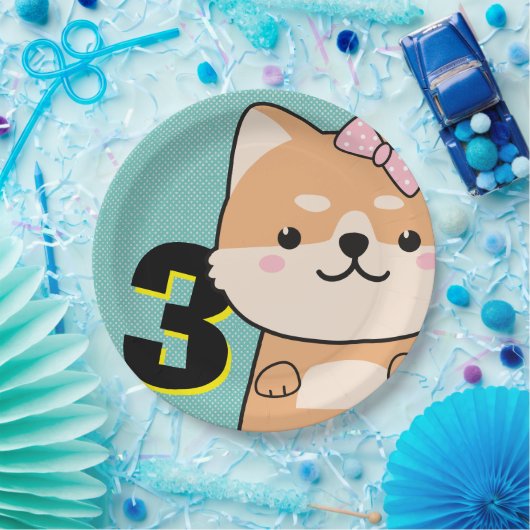 3rd誕生日パーティーかわいい柴犬パピーエンジェル ペーパープレート (パーティー)