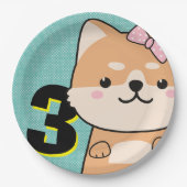 3rd誕生日パーティーかわいい柴犬パピーエンジェル ペーパープレート (正面)