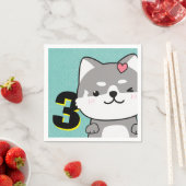 3rd誕生日パーティーかわいい柴犬パピーキキ スタンダードカクテルナプキン (インサイチュ)