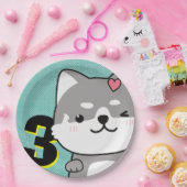 3rd誕生日パーティーかわいい柴犬パピーキキ ペーパープレート (パーティー)