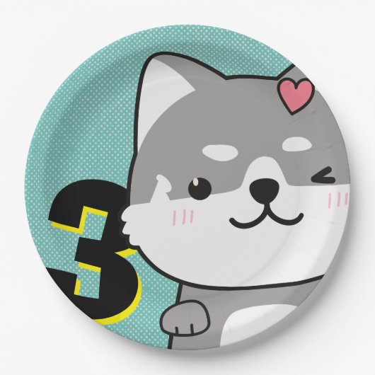 3rd誕生日パーティーかわいい柴犬パピーキキ ペーパープレート (正面)