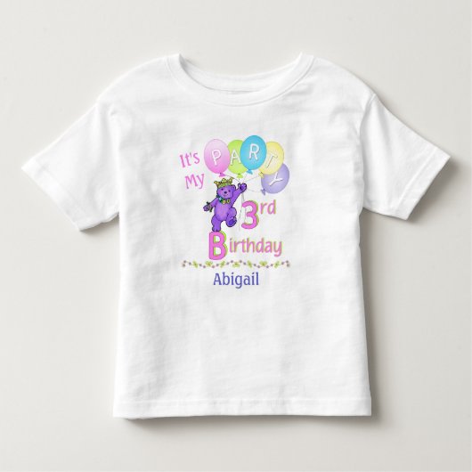 3rd誕生日パーティーガールプリンセスベア トドラーTシャツ (正面)