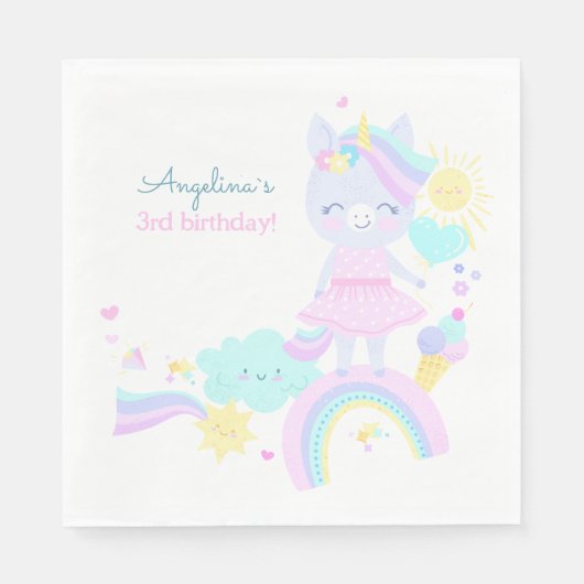 3rd誕生日ペーパーナプキン。 スタンダードランチョンナプキン (正面)