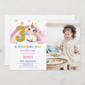 3rd誕生日ユニコーン誕生日招待状写真 招待状 (正面/裏面)