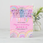 3rd誕生日招待状ガール編集可能レインボーセク 招待状 (スタンド正面)