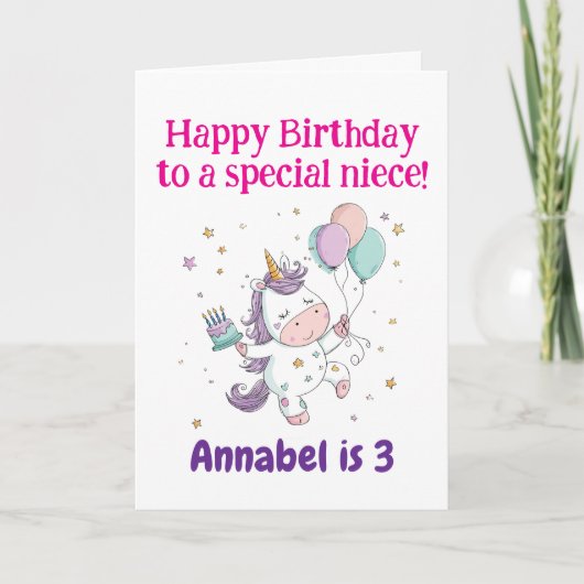 3rd, 4th, 5th, 6th Birthday Niece, Cute Unicorn  カード (正面)