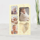 3rd Birthday 4 Picture Yellow Gold Pink Hearts カード (正面)