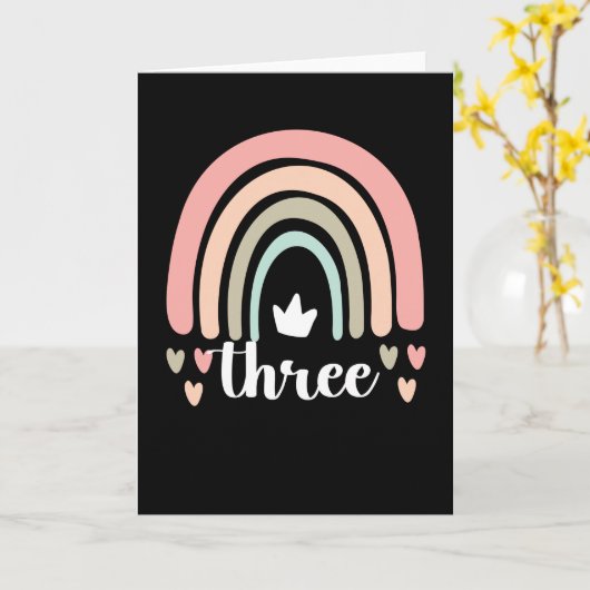 3rd Birthday Boho Rainbow Party Kids 3 Years Old カード (黄色い花)