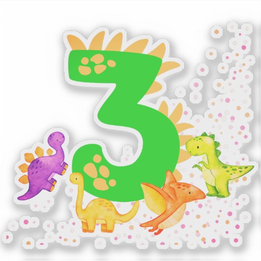 3rd Birthday. Dinosaur Design. My third birthday.  シール (正面)