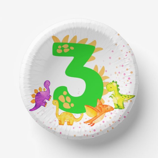 3rd Birthday. Dinosaur Design. My third birthday. ペーパーボウル (正面)