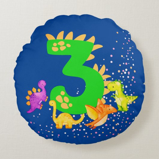 3rd Birthday. Dinosaur Design. My third birthday.  ラウンドクッション (正面)