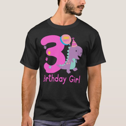 3rd Birthday Dinosaur Girl T-Rex Matching Family P Tシャツ (正面)