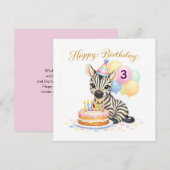 3rd Birthday For Girls - Cute Zebra Greeting Card (正面/裏面)