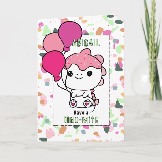 3rd Birthday Girl Dinosaur Cartoon Adorable  カード (正面)