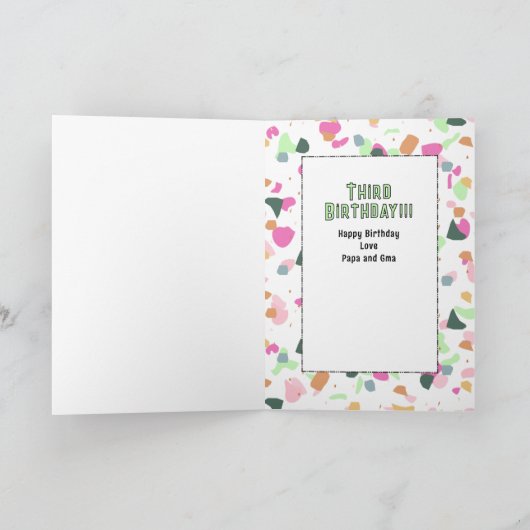 3rd Birthday Girl Dinosaur Cartoon Adorable  カード (内部)