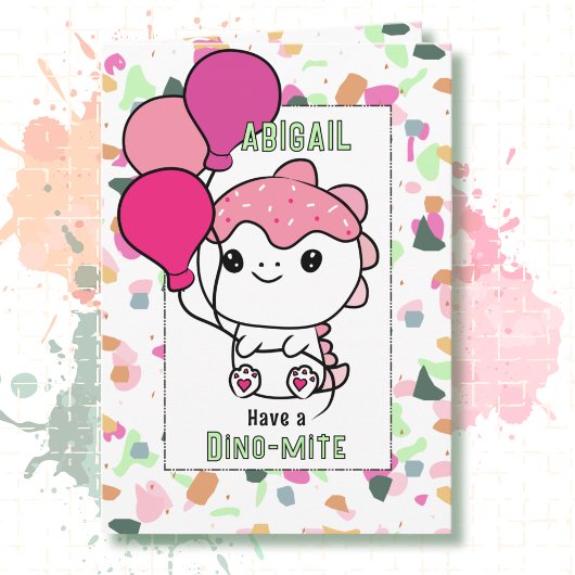 3rd Birthday Girl Dinosaur Cartoon Adorable  カード