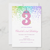 3rd birthday in pink and lilac birthday party 招待状 (正面)