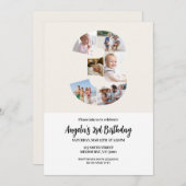 3rd Birthday Invitation Minimalist - Number 3 招待状 (正面/裏面)