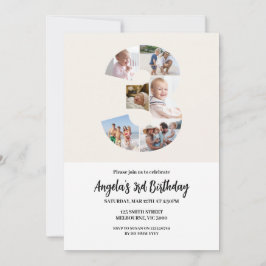 3rd Birthday Invitation Minimalist - Number 3 招待状