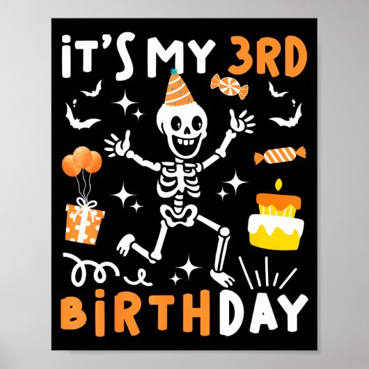 3rd birthday kids funny skeleton 3rd boo day ポスター (正面)