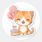 3rd Birthday, Kitten w Balloons & Cake,   ラウンドシール (正面)