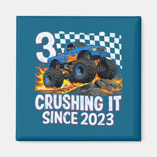 3rd Birthday Monster Truck 3 Year Old Boys Party B マグネット (正面)