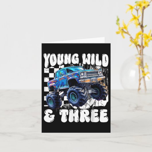 3rd Birthday Monster Truck Young Wild And Three 3  カード (黄色い花)