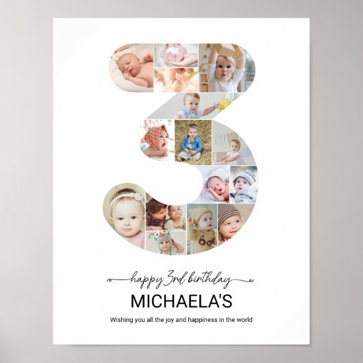 3rd Birthday Number 3 Photo Collage Custom Picture ポスター (正面)