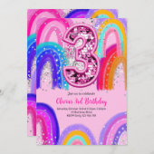 3rd Birthday Rainbow Fun Glitter 招待状 (正面/裏面)