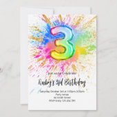 3rd Birthday Rainbow Paint Splash Invitation 招待状 (正面)
