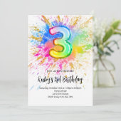 3rd Birthday Rainbow Paint Splash Invitation 招待状 (スタンド正面)
