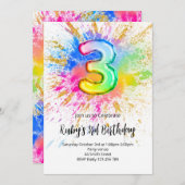 3rd Birthday Rainbow Paint Splash Invitation 招待状 (正面/裏面)