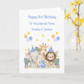 3rd Birthday Safari Animals Twin Boys Card カード (黄色い花)