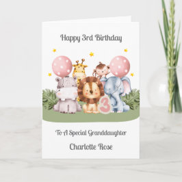 3rd Birthday Safari Leaf Animals Card カード